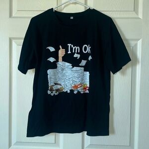 “I'm Ok”Grading Papers Teacher Life Funny Busy Teacher T-Shirt Womens  Sz L